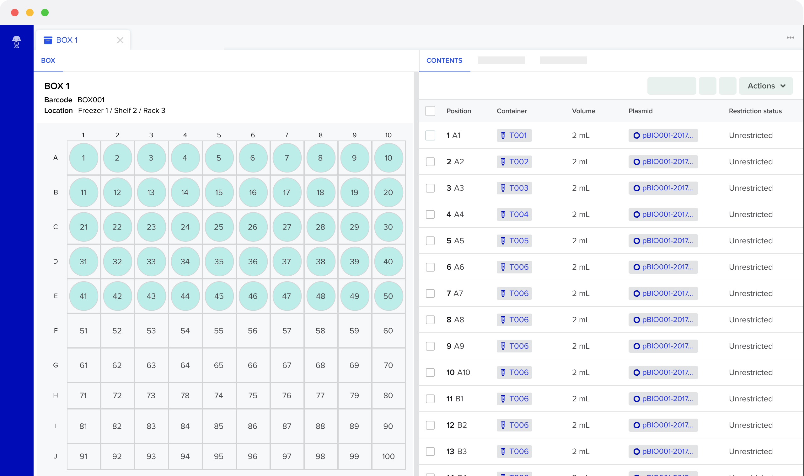 Benchling inventory management interface