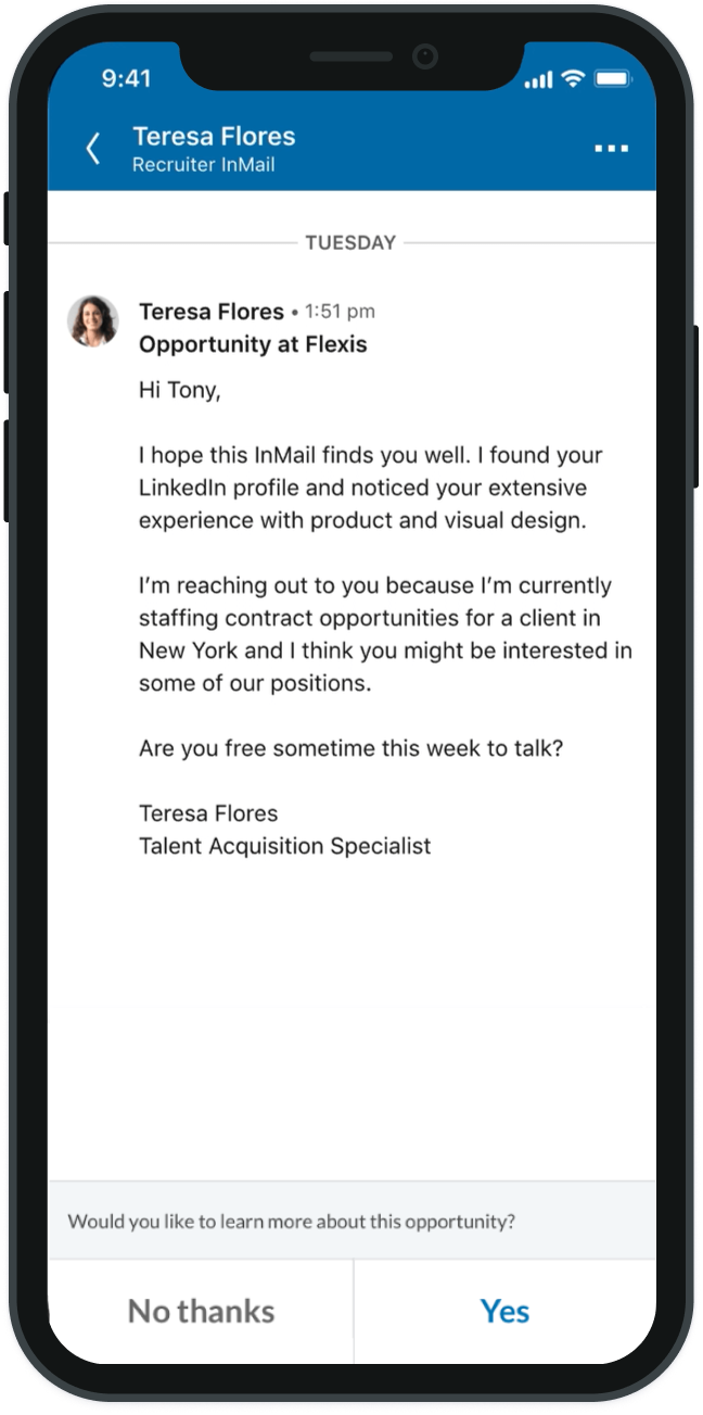 LinkedIn smart reply for job candidates