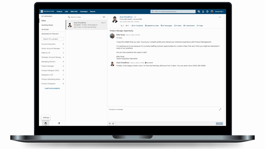 The final shipped Recruiter inbox